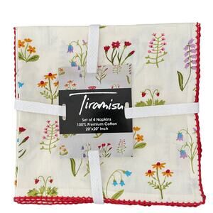 TIRAMISU Wild Flowers Spring Floral 100% Premium 20x20 Cotton Napkins NEW